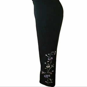 Tailor by B. Moss 6‎ black dress pants with embroidered flowers Boho Retro Y2K